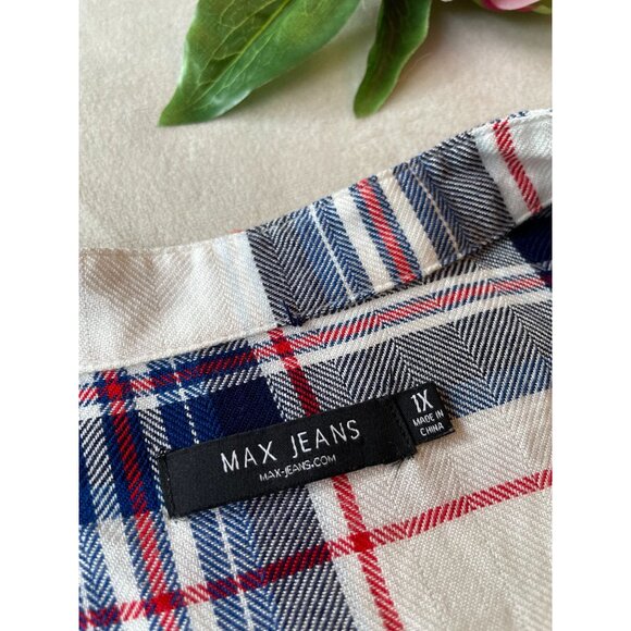 Max Jeans Womens Tartan Plaid Button-Down Shirt 1X - Picture 6 of 8